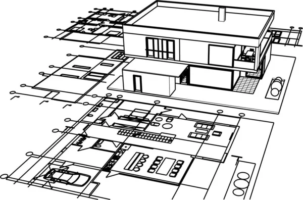 Městský Dům Architektonický Náčrt Ilustrace — Stockový vektor