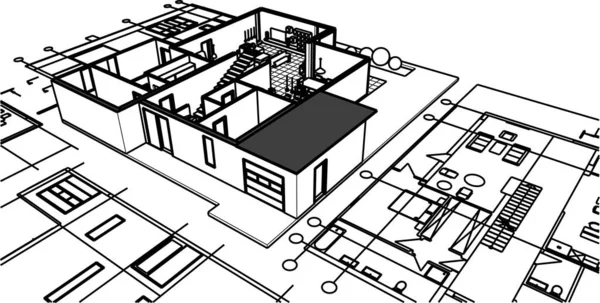 Townhouse Architectonische Schets Illustratie — Stockvector