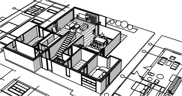 别墅建筑草图3D图解 — 图库矢量图片