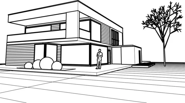 Maison Ville Esquisse Architecturale Illustration — Image vectorielle
