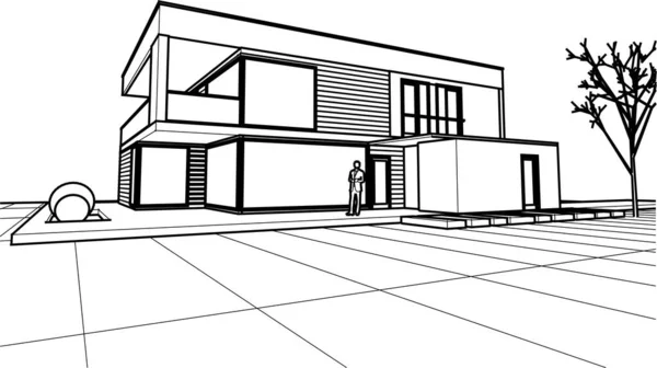Casa Adosada Boceto Arquitectónico Ilustración — Vector de stock
