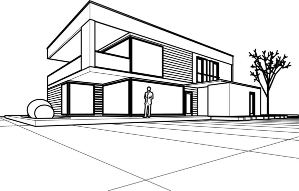 别墅建筑草图3D图解 — 图库矢量图片