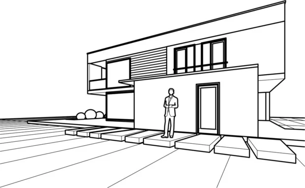 Stadthaus Architektonische Skizze Illustration — Stockvektor