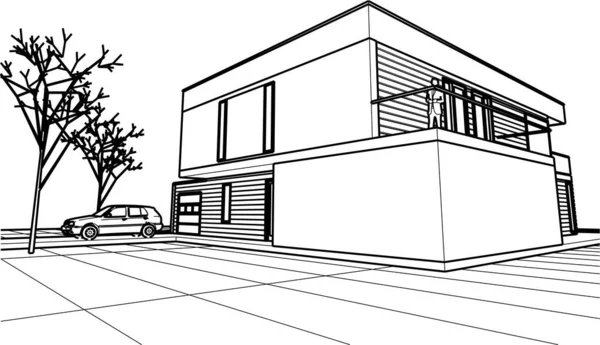 Schizzo Architettonico Casa Schiera Illustrazione — Vettoriale Stock