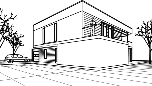 Stadthaus Architektonische Skizze Illustration — Stockvektor