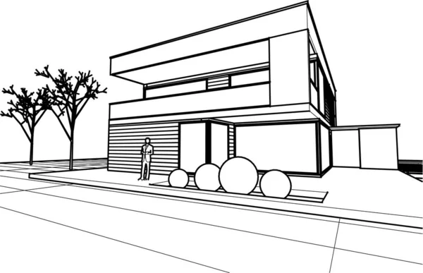 Maison Ville Esquisse Architecturale Illustration — Image vectorielle