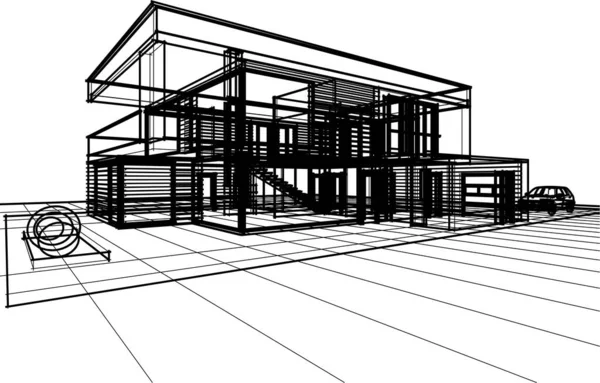 Stadthaus Architektonische Skizze Illustration — Stockvektor