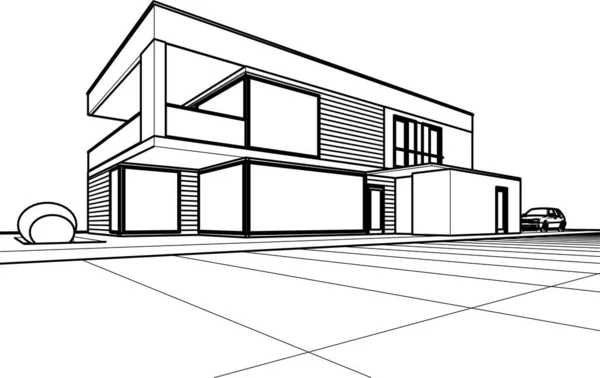 Radhus Arkitektonisk Skiss Illustration — Stock vektor