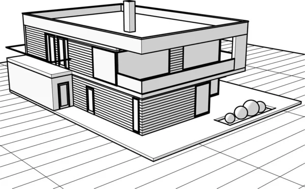 Casa Adosada Boceto Arquitectónico Ilustración — Vector de stock