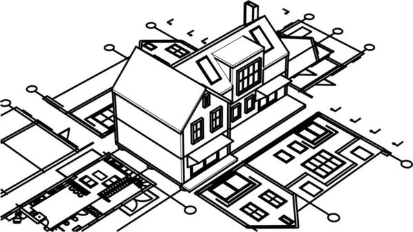 Townhouse Architectural Sketch Illustration — Stock Vector