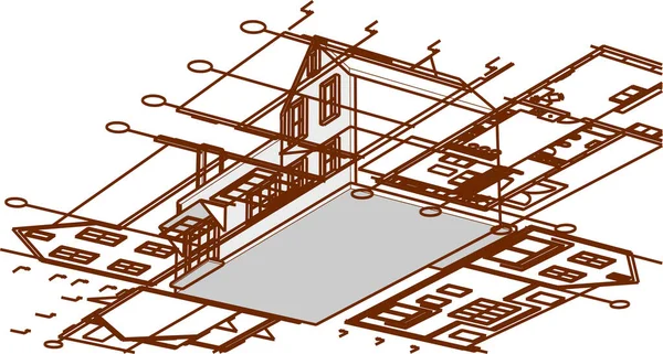 Townhouse Desenho Arquitetônico Ilustração —  Vetores de Stock