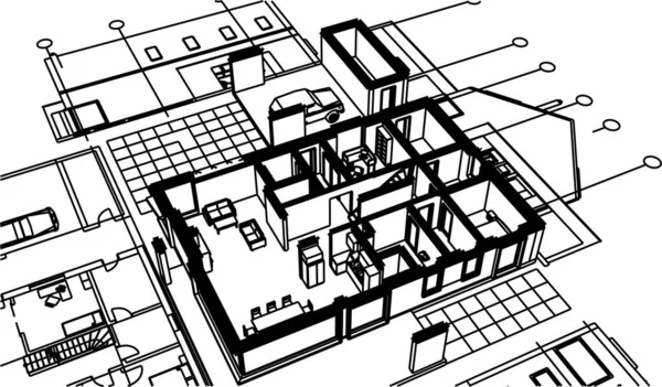 Městský Dům Architektonický Náčrt Ilustrace — Stockový vektor