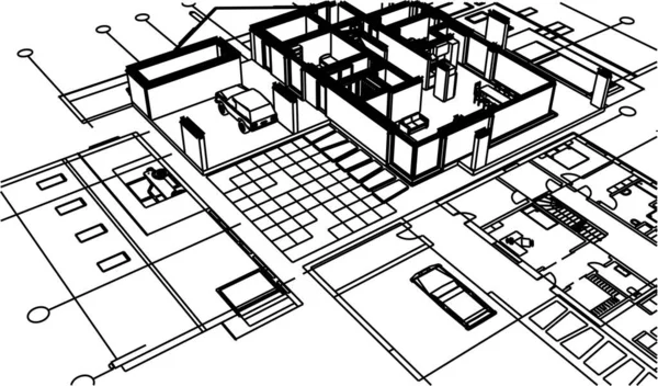 Stadthaus Architektonische Skizze Illustration — Stockvektor