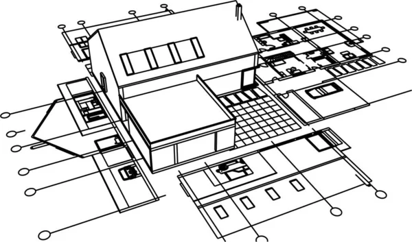 Schizzo Architettonico Casa Schiera Illustrazione — Vettoriale Stock