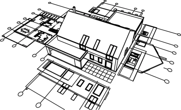 Radhus Arkitektonisk Skiss Illustration — Stock vektor