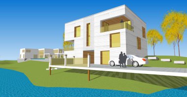 soyut kübik ev 3d oluşturma