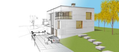 soyut kübik ev 3d oluşturma
