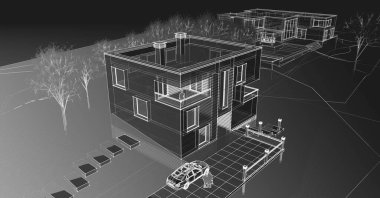 soyut kübik ev 3d oluşturma