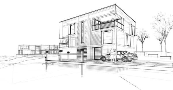 Abstract Cubic House Rendering — Stock Photo, Image