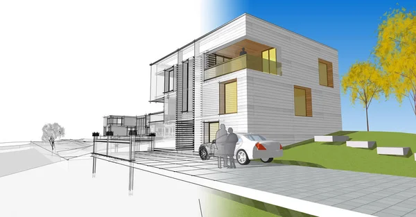 soyut kübik ev 3d oluşturma