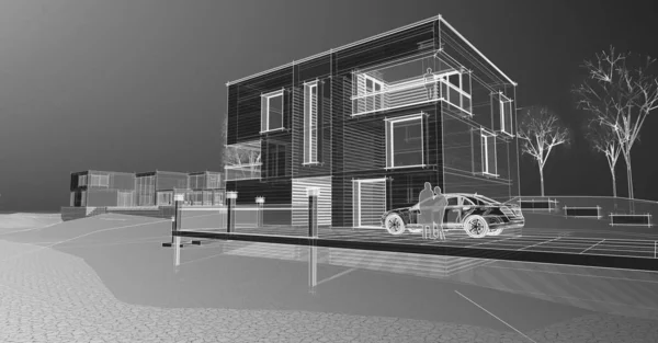 Abstract Cubic House Rendering — Stock Photo, Image