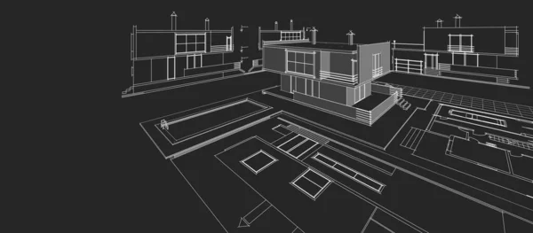 Nowoczesny Dom Projekt Architektoniczny Szkic Ilustracja — Zdjęcie stockowe