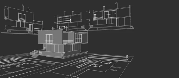 Modern Hus Arkitektoniska Projekt Skiss Illustration — Stockfoto