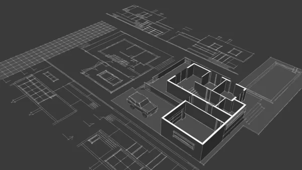 Modern House Architectural Project Sketch Illustration — Stock Photo, Image