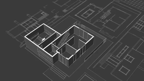 Современный Дом Архитектурный Эскиз Проекта Иллюстрация — стоковое фото