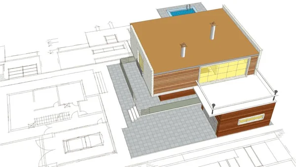 Modern House Architectural Project Sketch Illustration — Stock Photo, Image