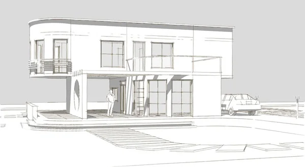 Residential Architecture House Sketch Illustration — Stock Photo, Image