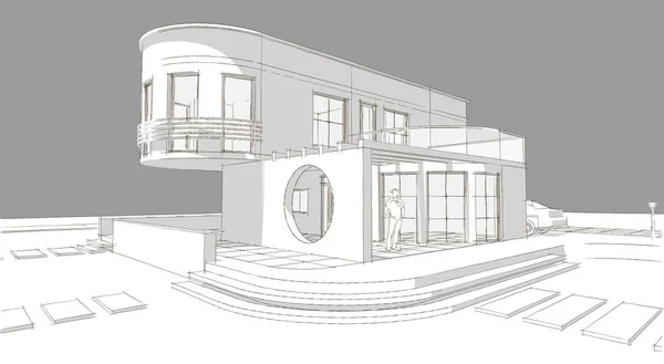 Maison Architecture Résidentielle Croquis Illustration — Photo