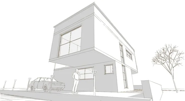 Эскиз Дома Жилой Архитектуры Иллюстрация — стоковое фото