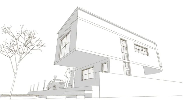 Arquitetura Residencial Casa Esboço Ilustração — Fotografia de Stock