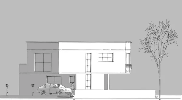 Residential Architecture House Sketch Illustration — Stock Photo, Image