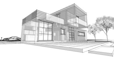 ev mimarisi çizimi 3d illüstrasyon