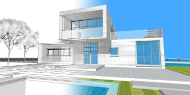 ev mimarisi çizimi 3d illüstrasyon