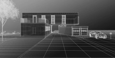 ev mimarisi çizimi 3d illüstrasyon