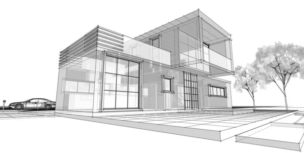 House Architectural Sketch Illustration — Stock Photo, Image