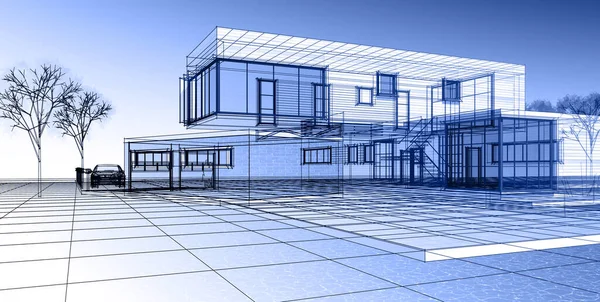 ev mimarisi çizimi 3d illüstrasyon