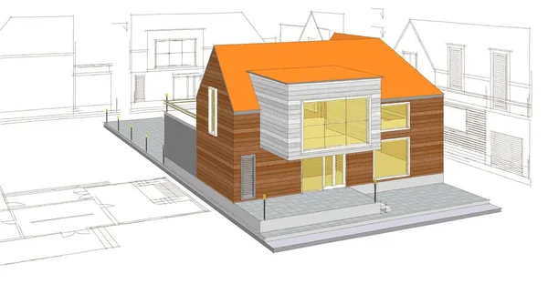 Modern House Architectural Project Sketch Illustration — Stock Photo, Image