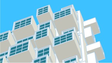 soyut modern mimari modüler cephe 3D illüstrasyon