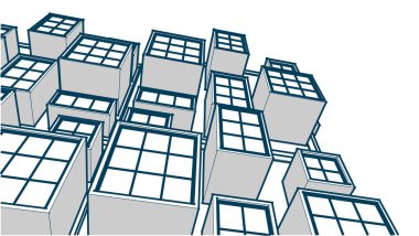 soyut modern mimari modüler cephe 3D illüstrasyon