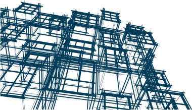 soyut modern mimari modüler cephe 3D illüstrasyon