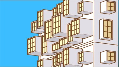 soyut modern mimari modüler cephe 3D illüstrasyon