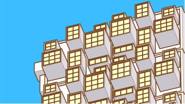 soyut modern mimari modüler cephe 3D illüstrasyon