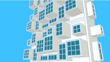 soyut modern mimari modüler cephe 3D illüstrasyon