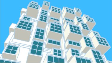 soyut modern mimari modüler cephe 3D illüstrasyon