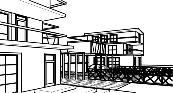 Casa Moderna Progetto Architettonico Schizzo Illustrazione — Vettoriale Stock