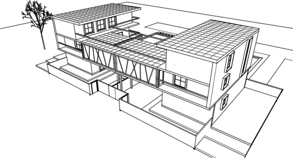 Modern Hus Arkitektoniska Projekt Skiss Illustration — Stock vektor